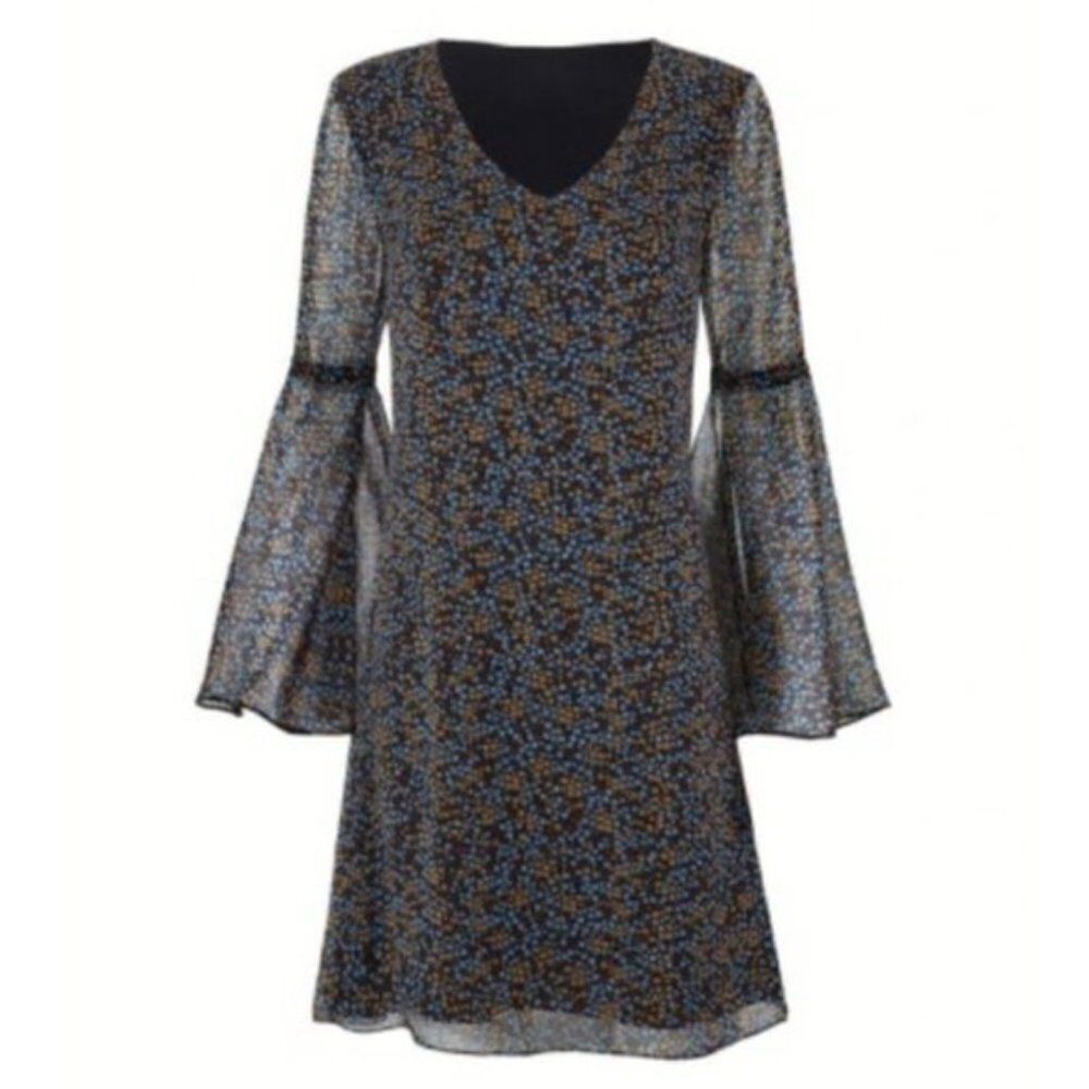 Cabi floral print sheer bell sleeve Poise Dress Whimsigoth 70s boho chic